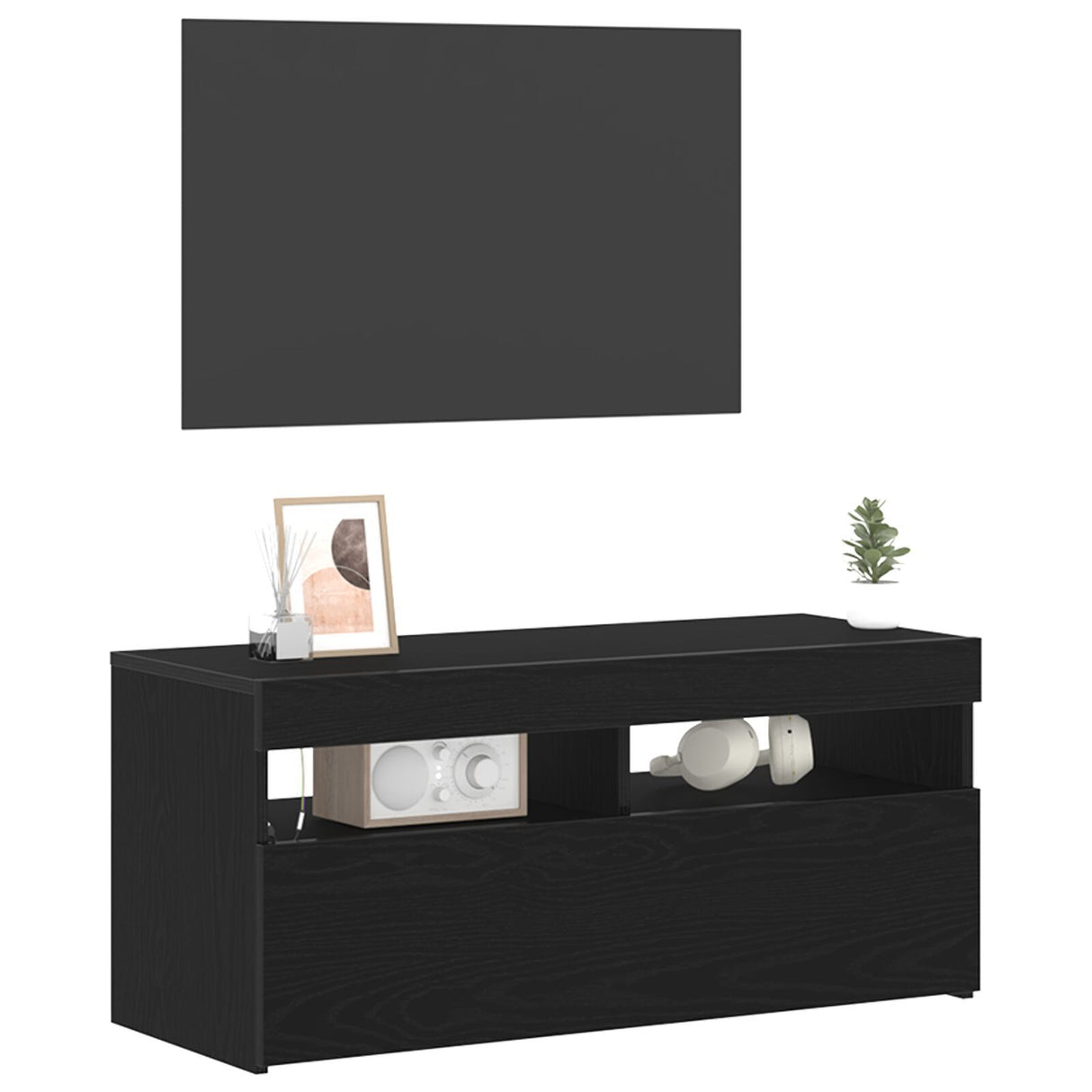 Tv Stand With Led Lights - Black Oak, 90X35X40 Cm, Made Of Engineered Wood