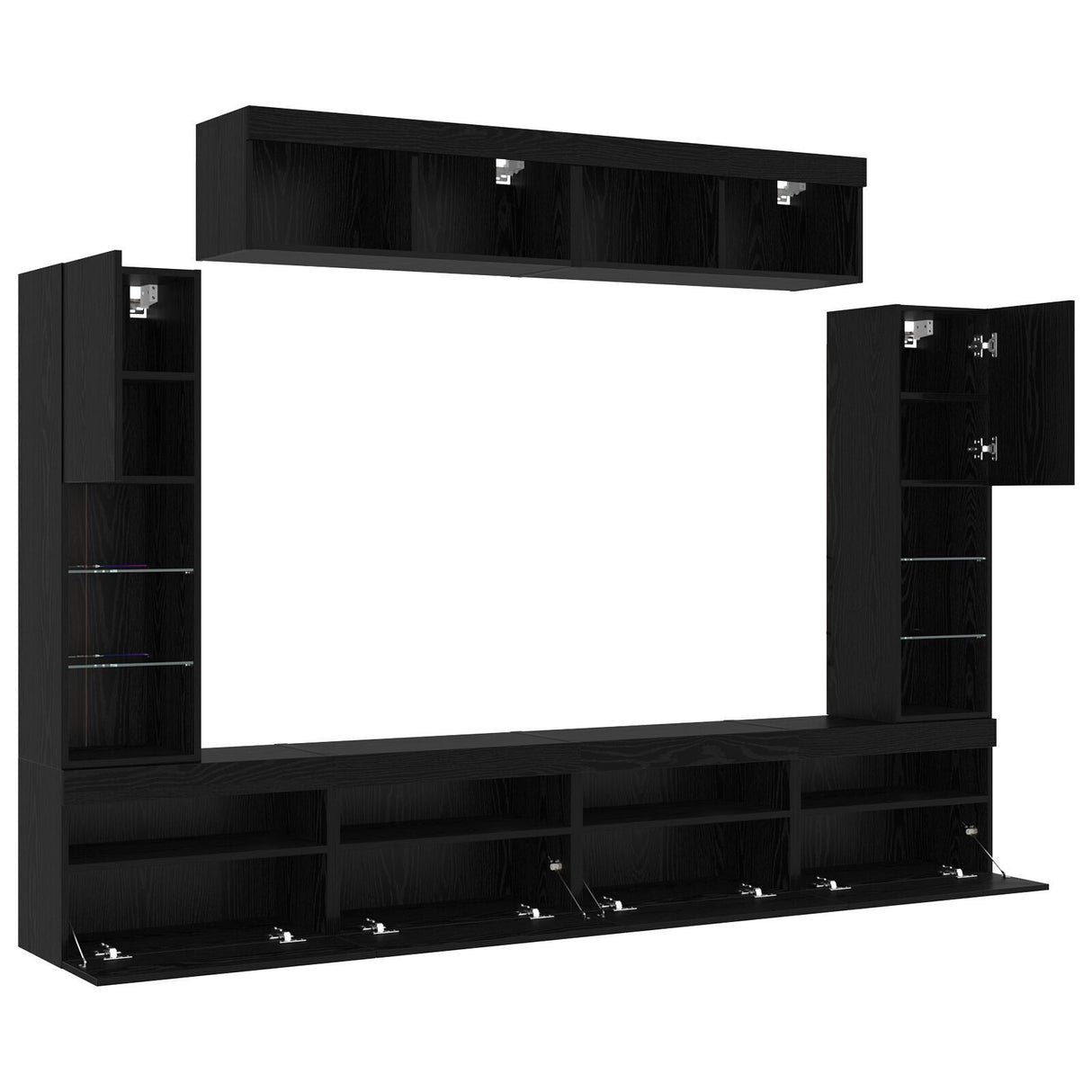 8 Piece Tv Wall Units With Led Black Oak Engineered Wood