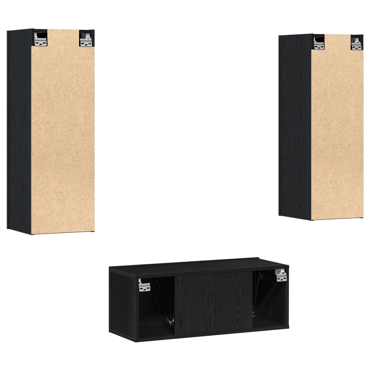 3 Piece Tv Cabinet Set Wall-Mounted Engineered Wood,  Tv Stand 80X30X30 Cm Made Of Engineered Wood,  Wall-Mounted Tv Cabinets - 2 Pcs , 30.5X30X90 Cm, Made From Engineered Wood