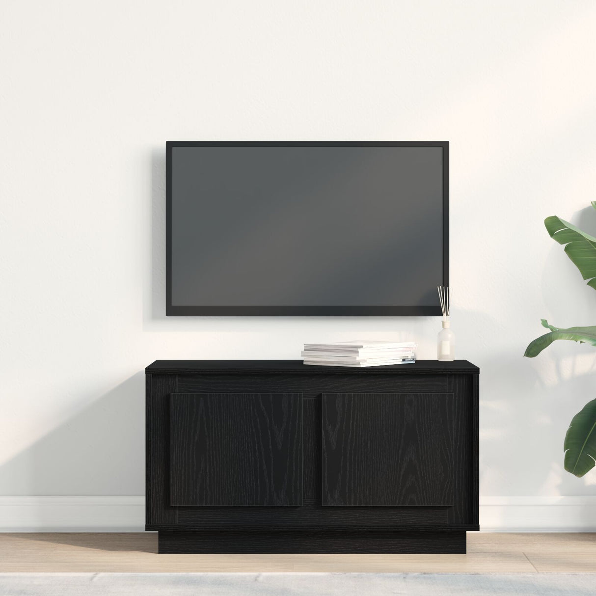 Tv Cabinet Black Oak 80X35X45 Cm Engineered Wood
