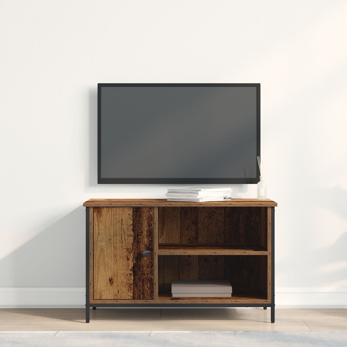 Tv Cabinet Old Wood 80X40X50 Cm Engineered Wood And Steel
