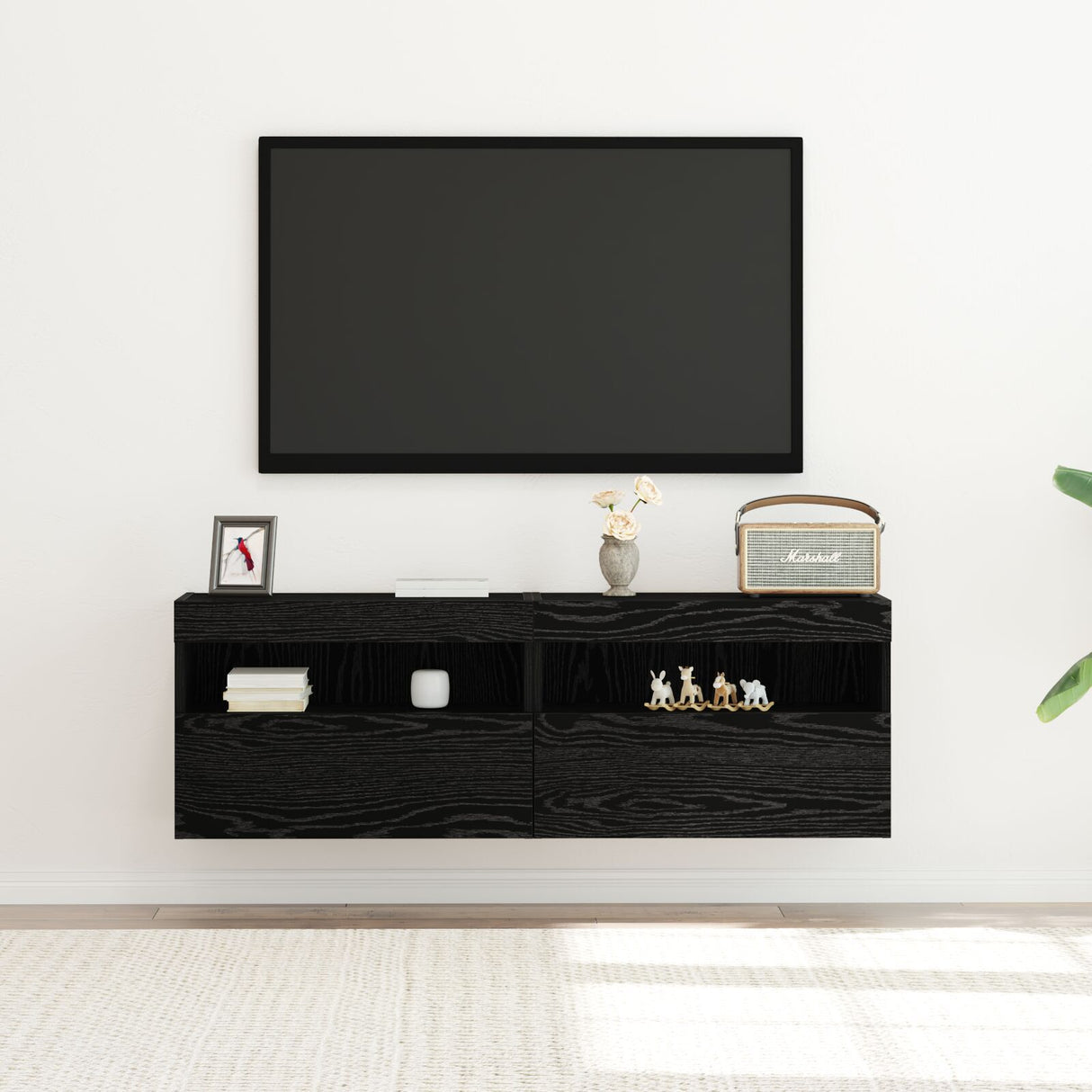 Tv Wall Cabinets With Led Lights 2 Pcs Black Oak 60X30X40 Cm
