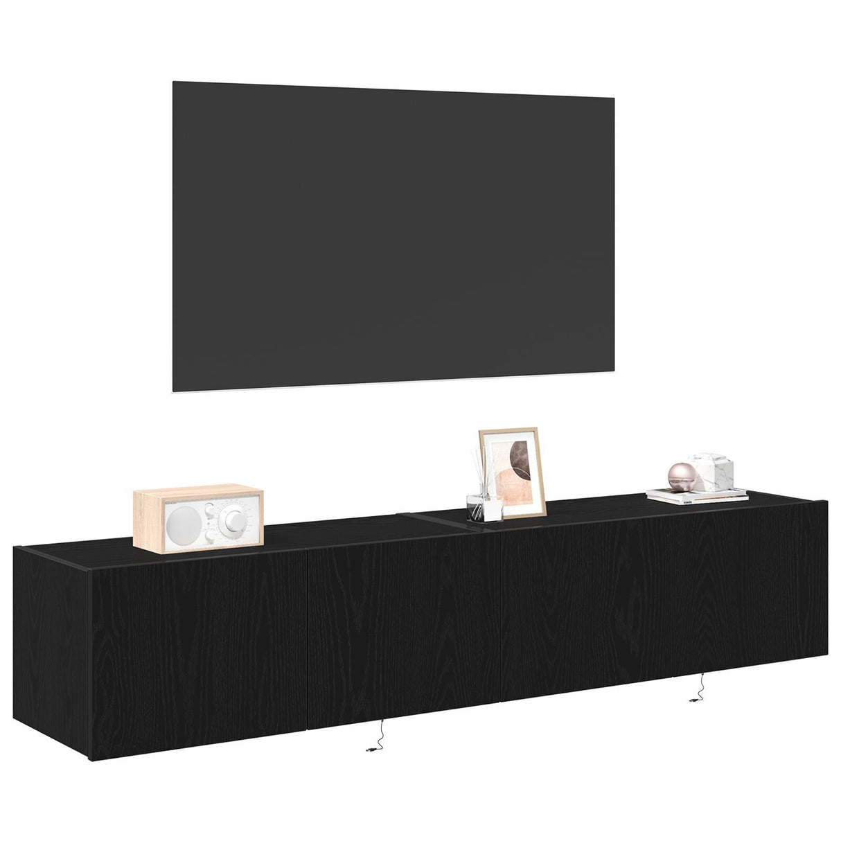 Tv Wall Cabinets With Led Lights 2 Pcs Black Oak 80X35X31 Cm