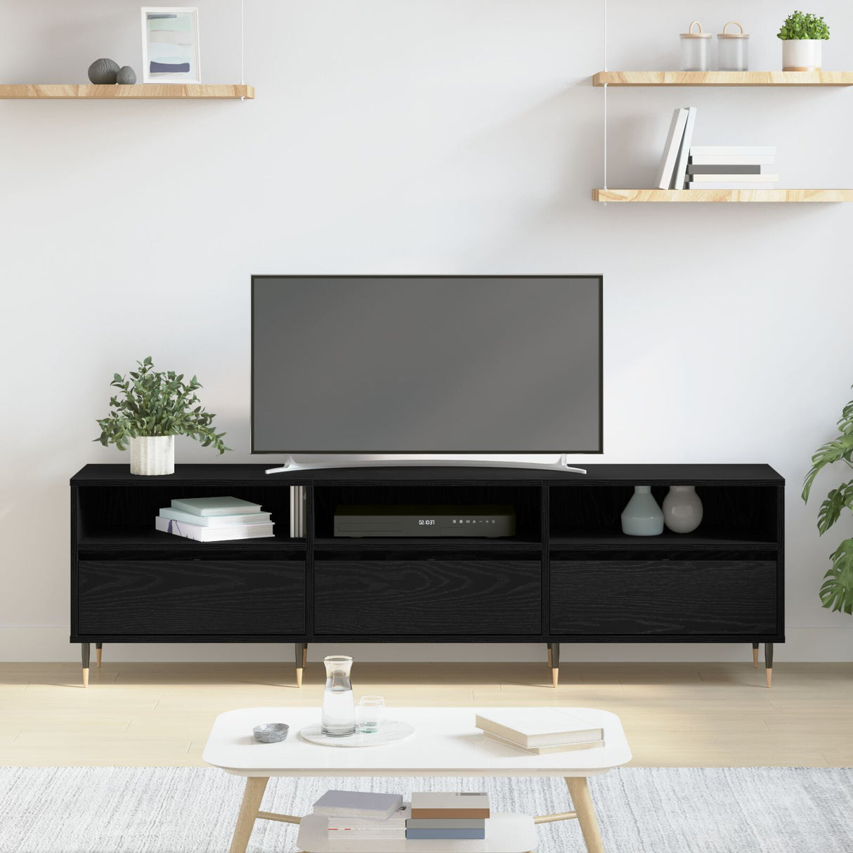 Tv Cabinet Black Oak 150X30X44.5 Cm Engineered Wood
