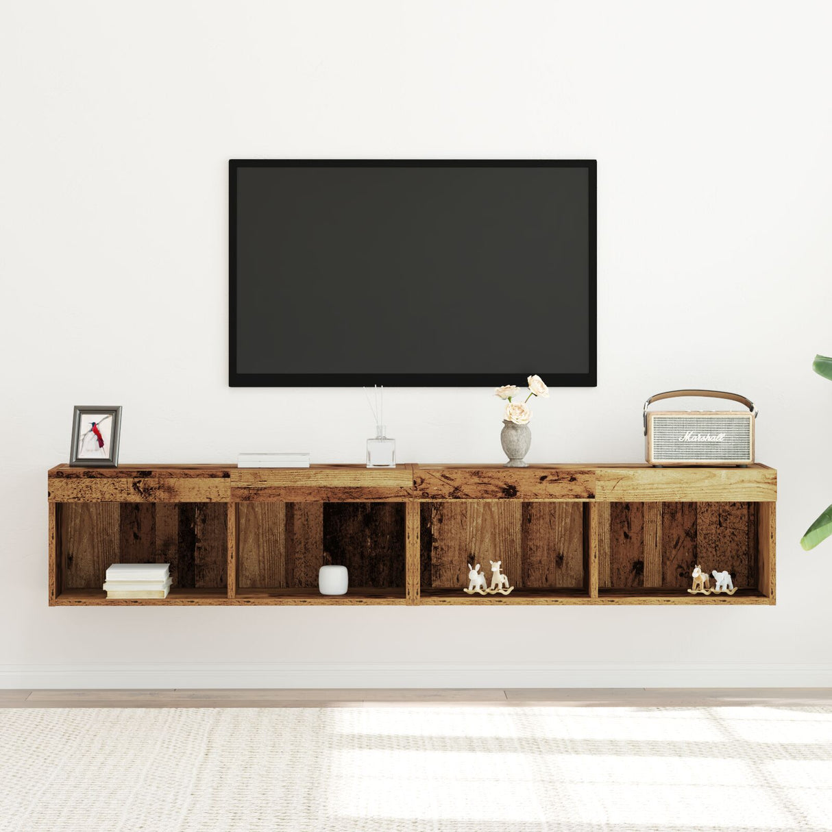 Tv Wall Cabinets With Led Lights 2 Pcs Old Wood 80X30X30 Cm