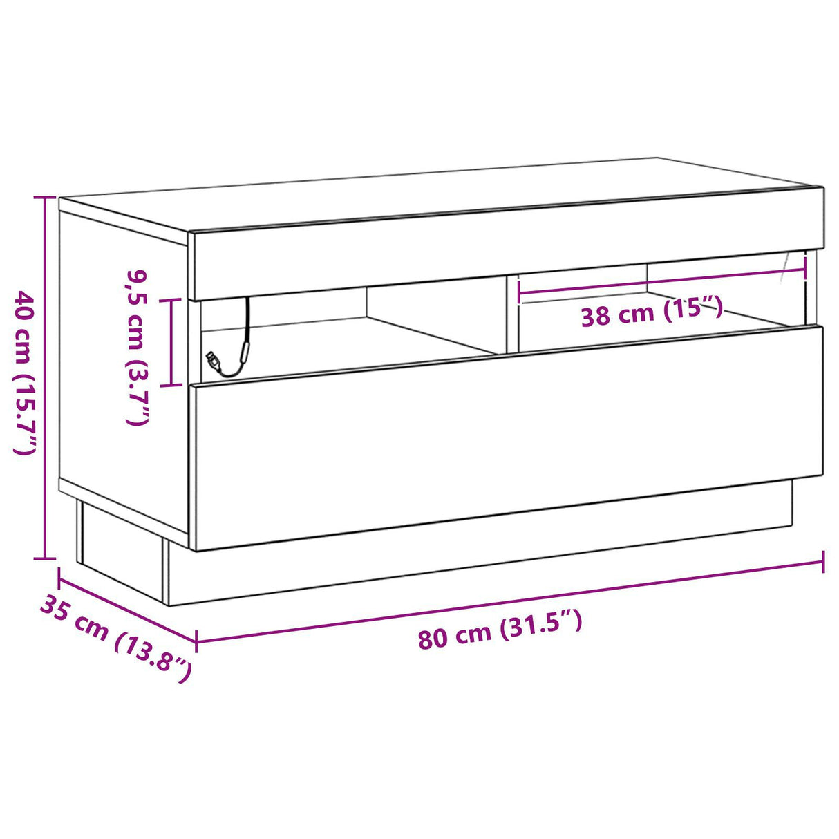 Tv Cabinet With Led Lights - Black Oak, 80X35X40 Cm, Made Of Engineered Wood