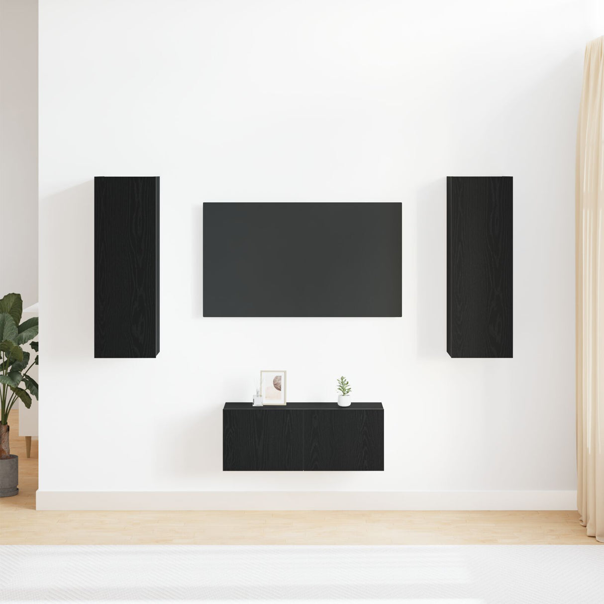 3 Piece Tv Cabinet Set Wall-Mounted Engineered Wood,  Tv Stand 80X30X30 Cm Made Of Engineered Wood,  Wall-Mounted Tv Cabinets - 2 Pcs , 30.5X30X90 Cm, Made From Engineered Wood