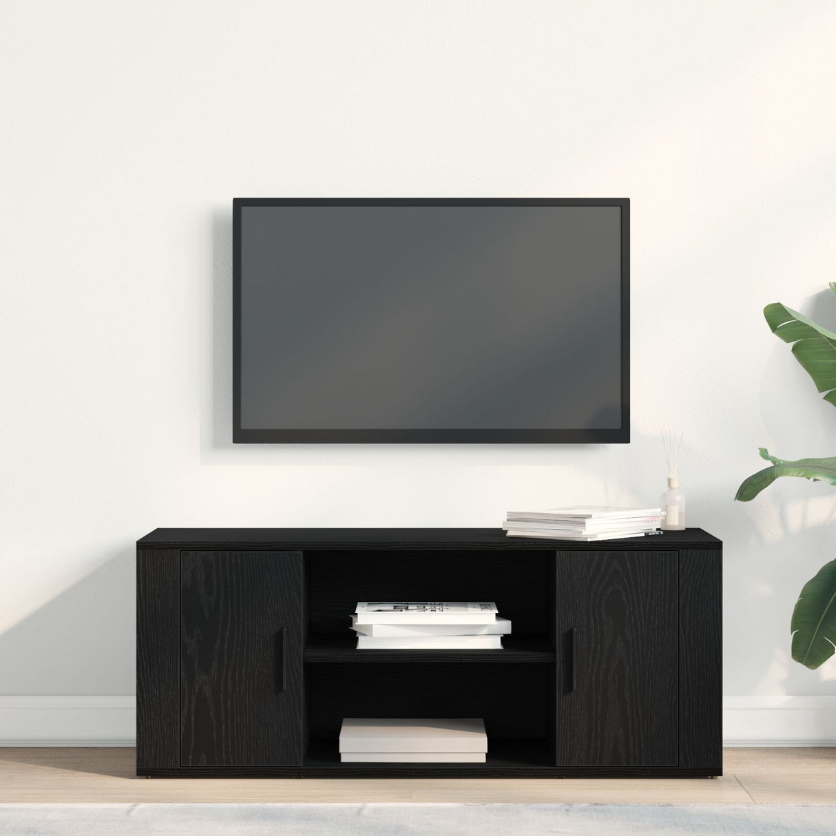 Tv Cabinet Black Oak 100X35X40 Cm Engineered Wood
