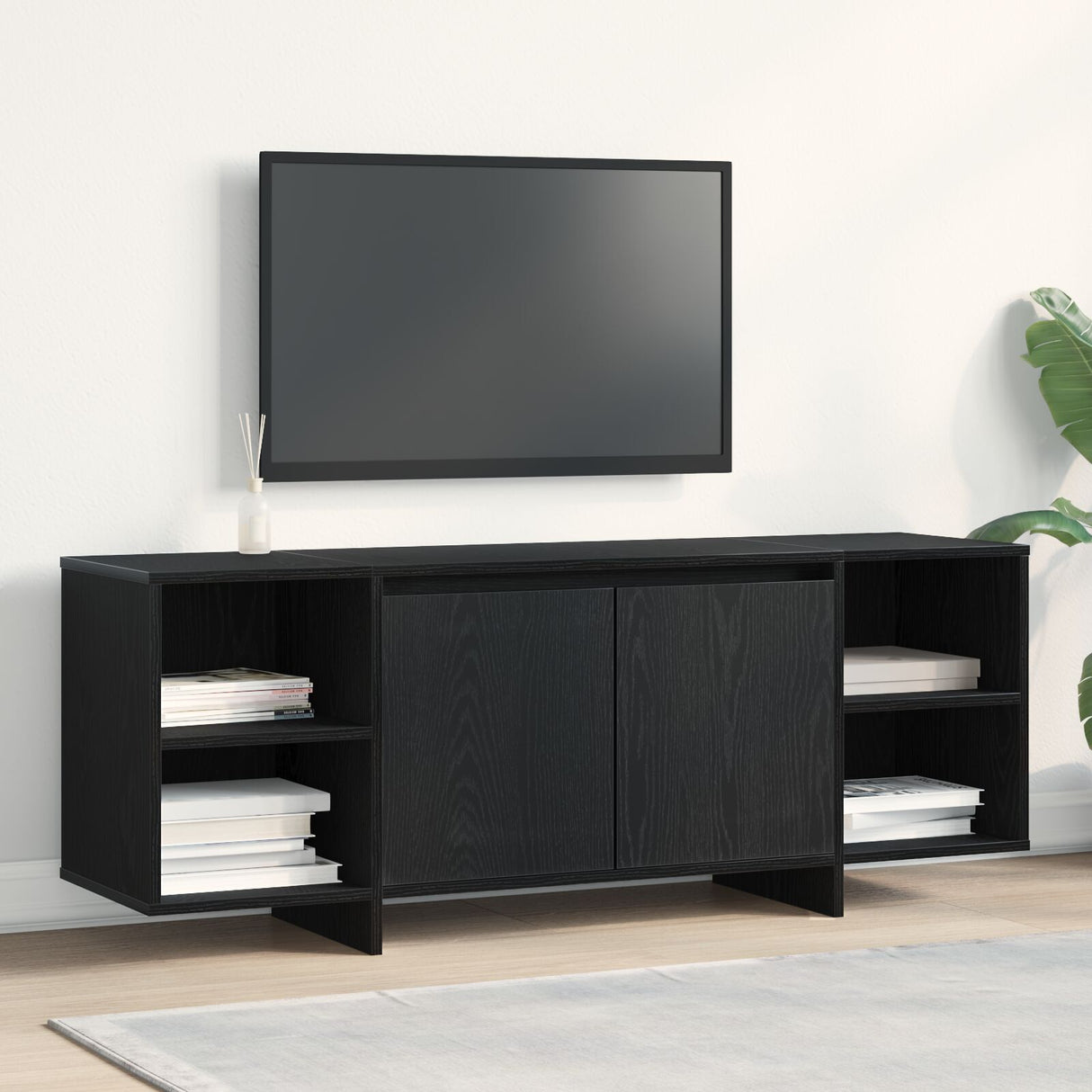 Tv Stand - Black Oak - 120X30X40.5 Cm - Made Of Engineered Wood