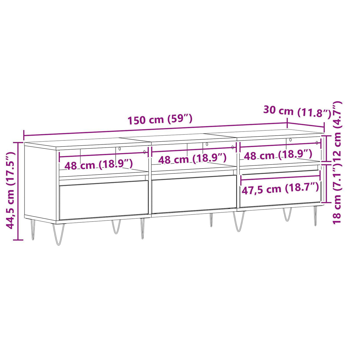Tv Cabinet Black Oak 150X30X44,5 Cm Engineered Wood
