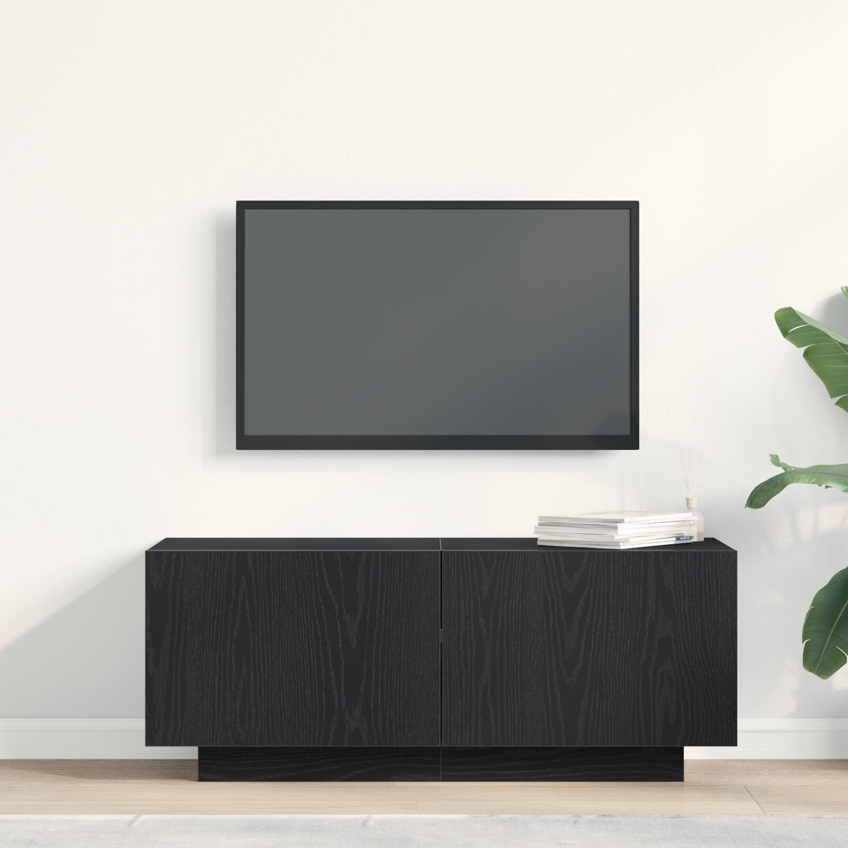 Tv Stand Black Oak 100X35X40 Cm Made Of Engineered Wood