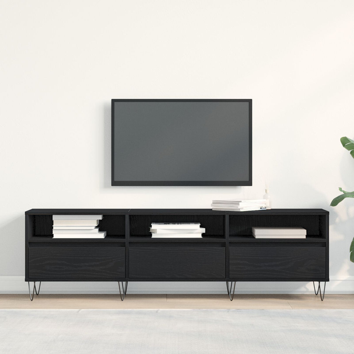 Tv Cabinet Black Oak 150X30X44,5 Cm Engineered Wood