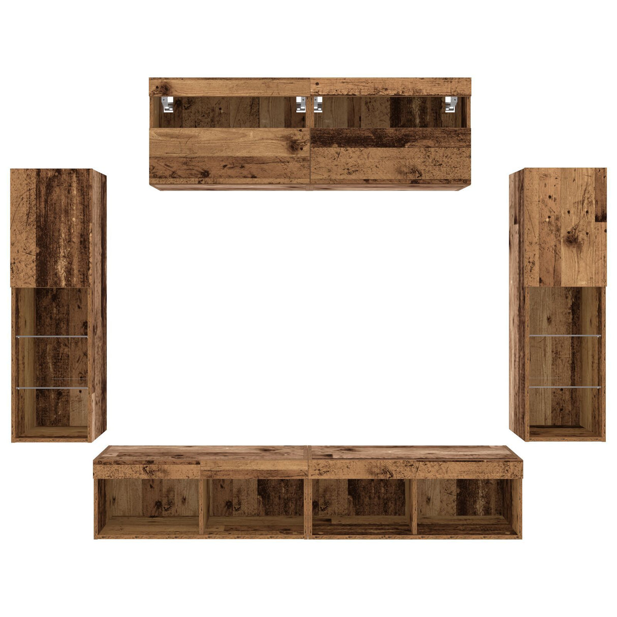 8 Piece Tv Wall Units With Led Old Wood Engineered Wood