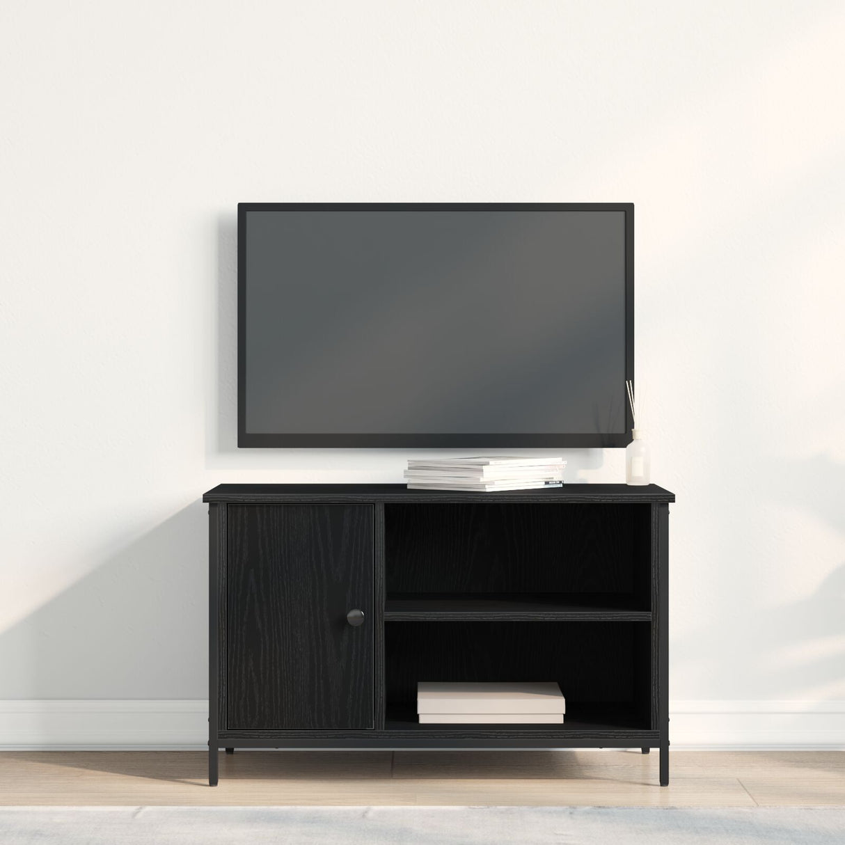Tv Cabinet Black Oak 80X40X50 Cm Engineered Wood And Steel