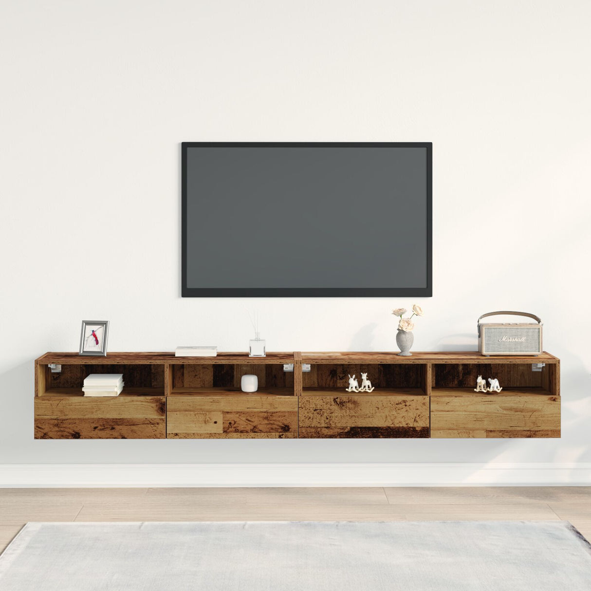 Tv Wall Cabinets 2 Pcs Old Wood 100X30X30 Cm Engineered Wood