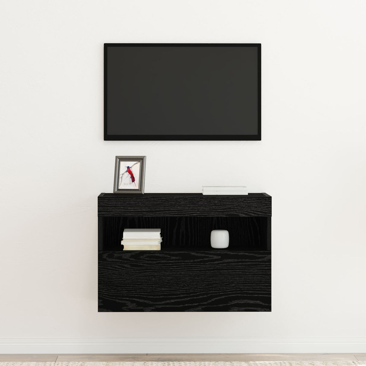 Tv Wall Cabinet With Led Lights Black Oak 60X30X40 Cm