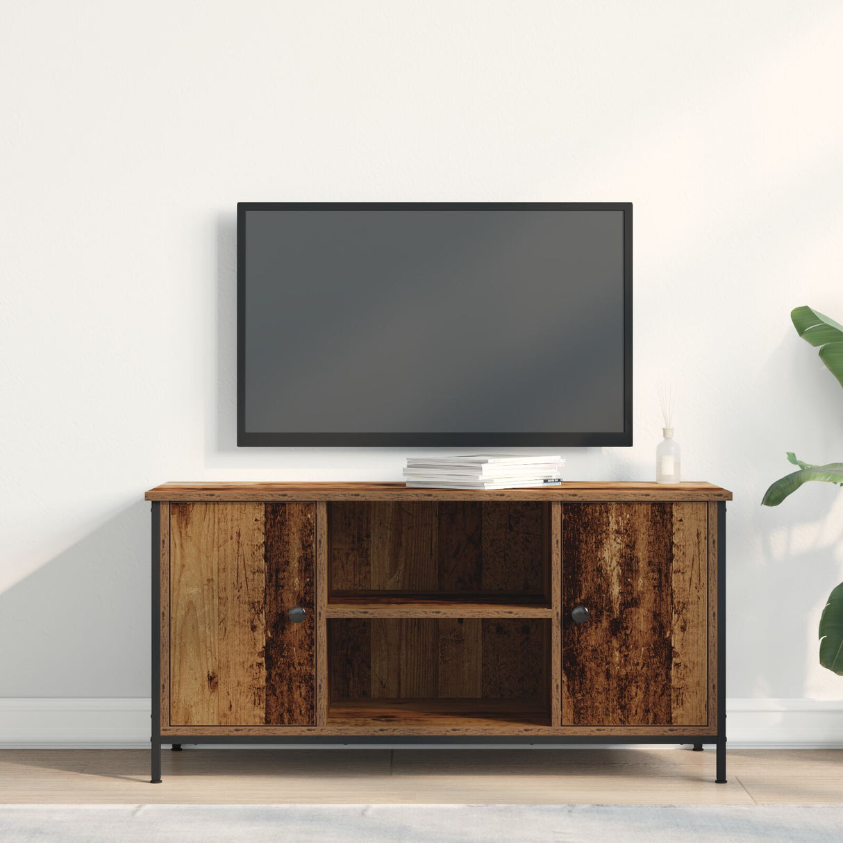 Tv Cabinet Old Wood 100X40X50 Cm Engineered Wood And Steel