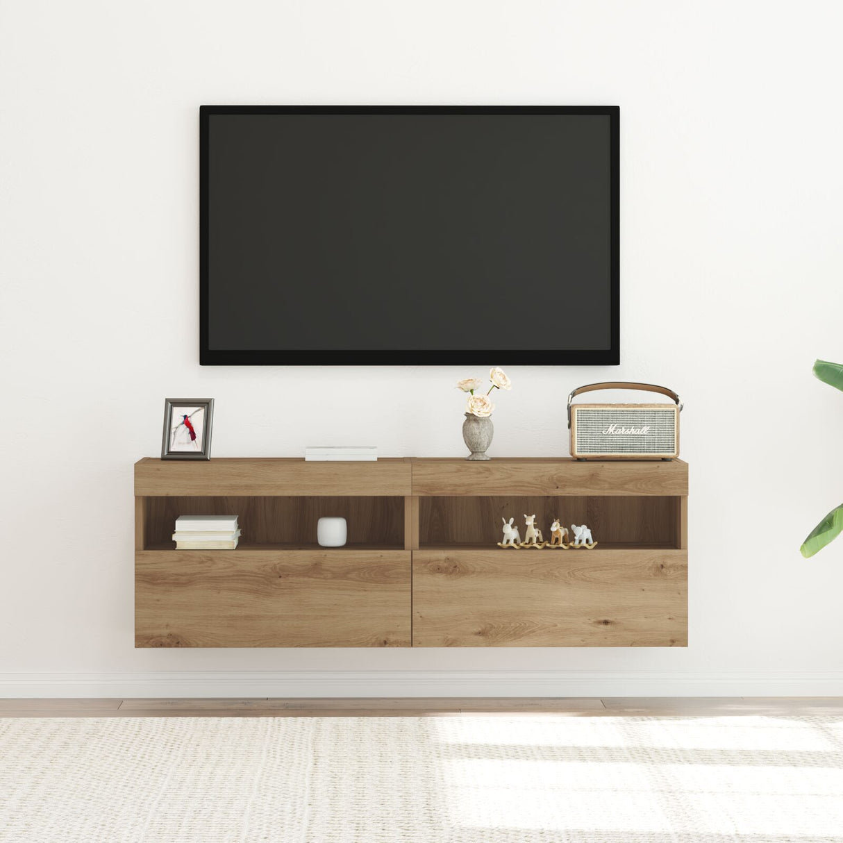 Tv Wall Cabinets With Led Lights 2 Pcs Artisan Oak 60X30X40 Cm