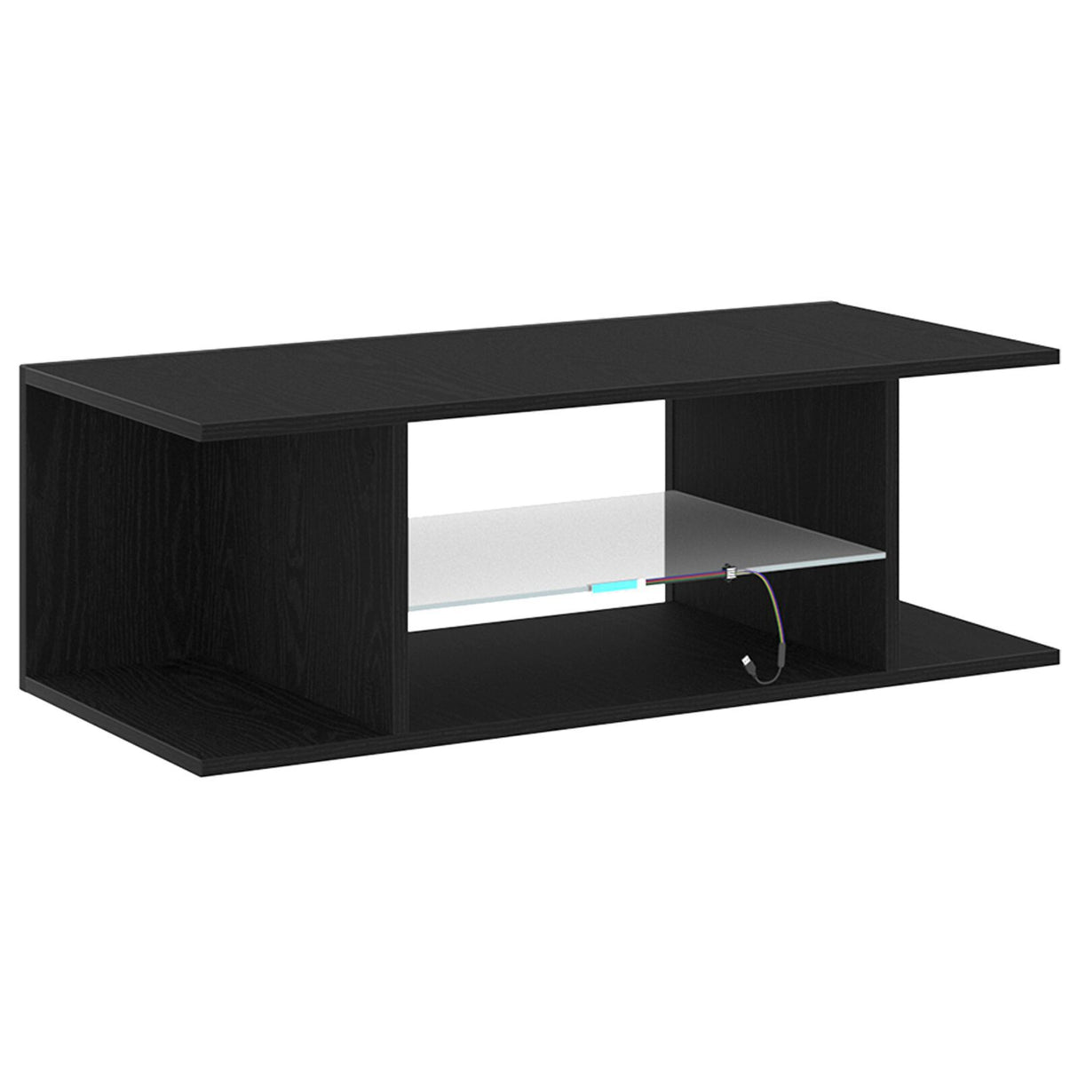 Tv Cabinet With Led Lights In Black Oak - 90 X 39 X 30 Cm - Made From Engineered Wood