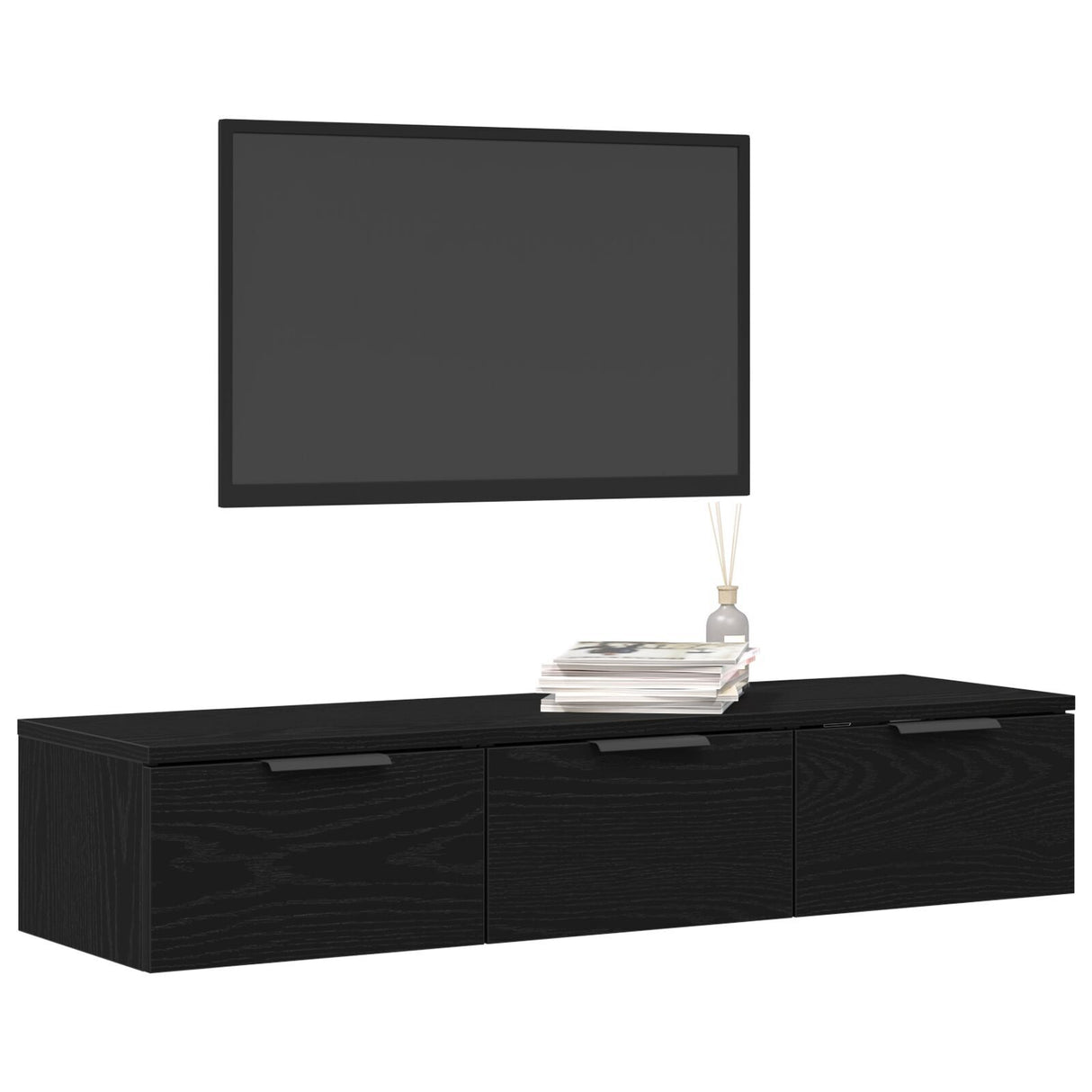 Black Oak Wall Cabinet 102X30X20 Cm Made Of Engineered Wood