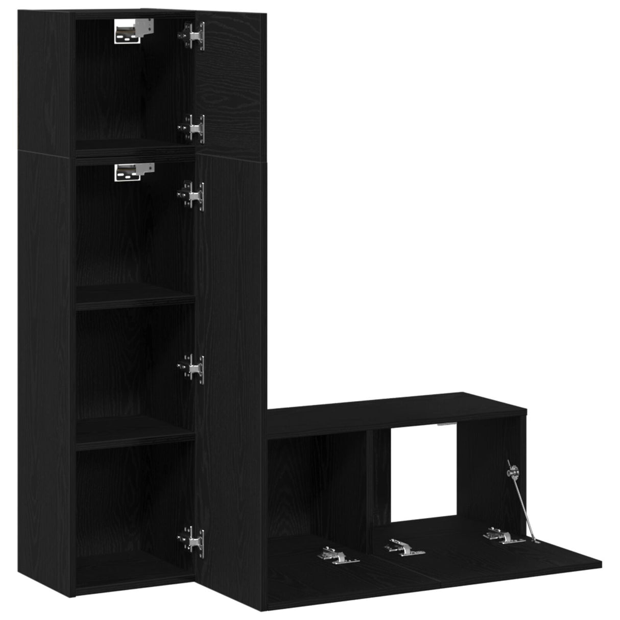 3 Piece Tv Cabinet Set Black Oak Engineered Wood