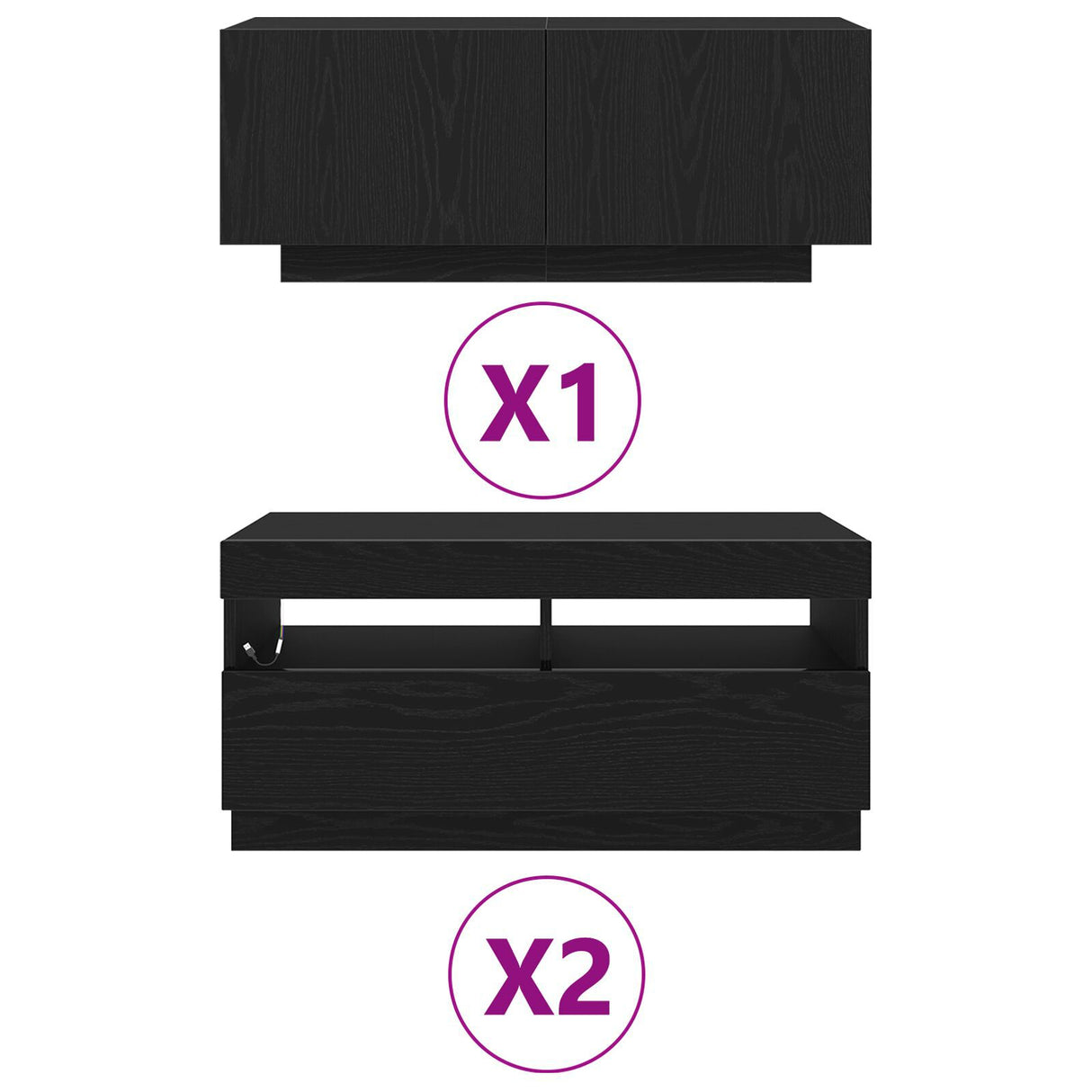 Tv Stand With Led Lights - Black Oak, 260X35X40 Cm, Made Of Engineered Wood