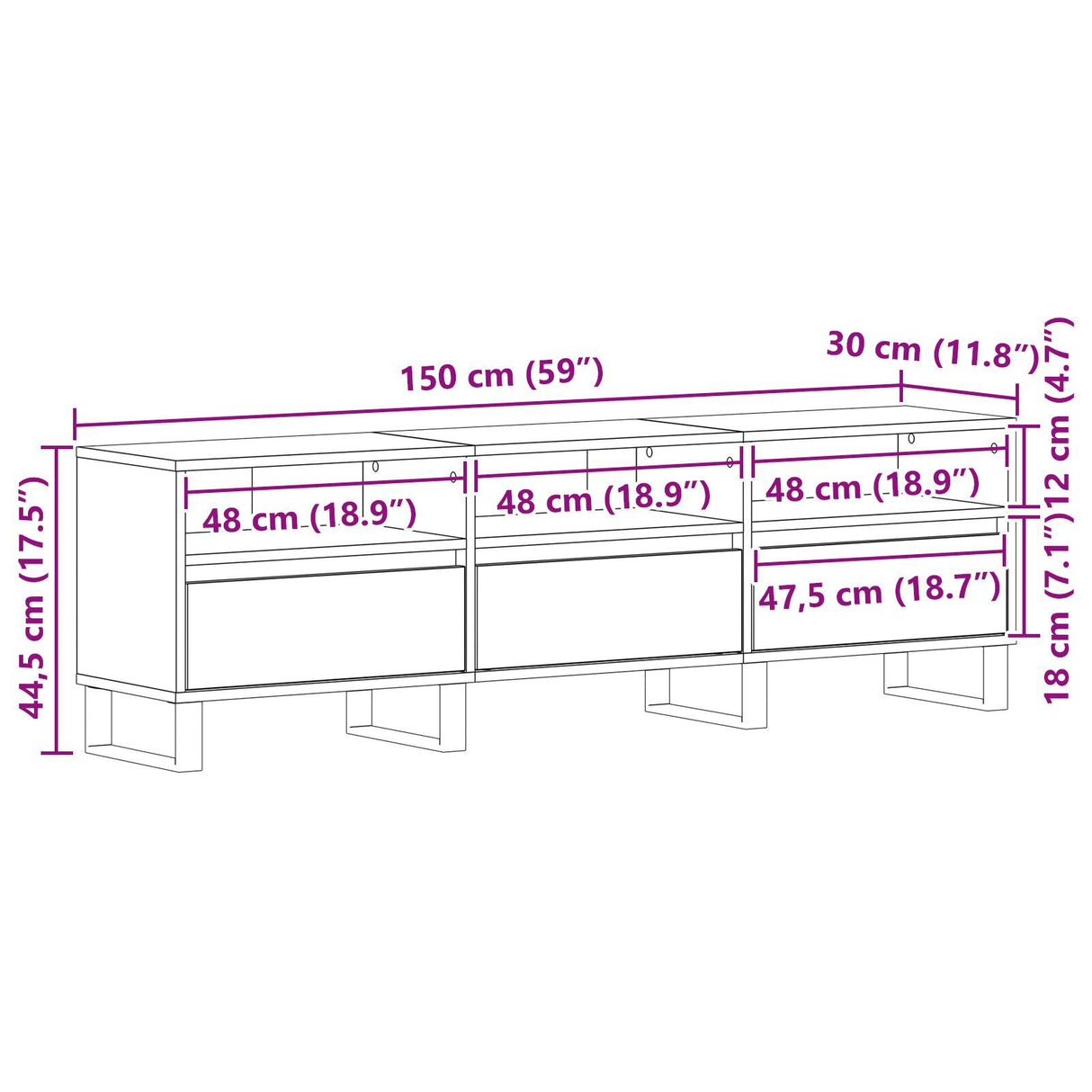 Tv Cabinet Black Oak 150X30X44,5 Cm Engineered Wood