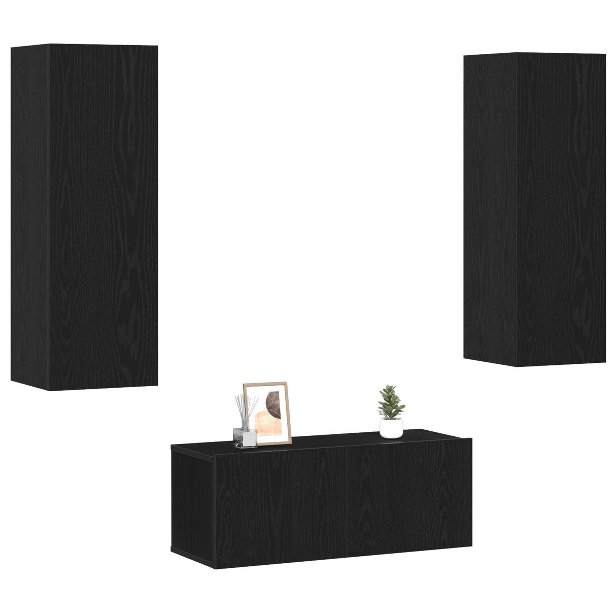 3 Piece Tv Cabinet Set Wall-Mounted Engineered Wood,  Tv Stand 80X30X30 Cm Made Of Engineered Wood,  Wall-Mounted Tv Cabinets - 2 Pcs , 30.5X30X90 Cm, Made From Engineered Wood