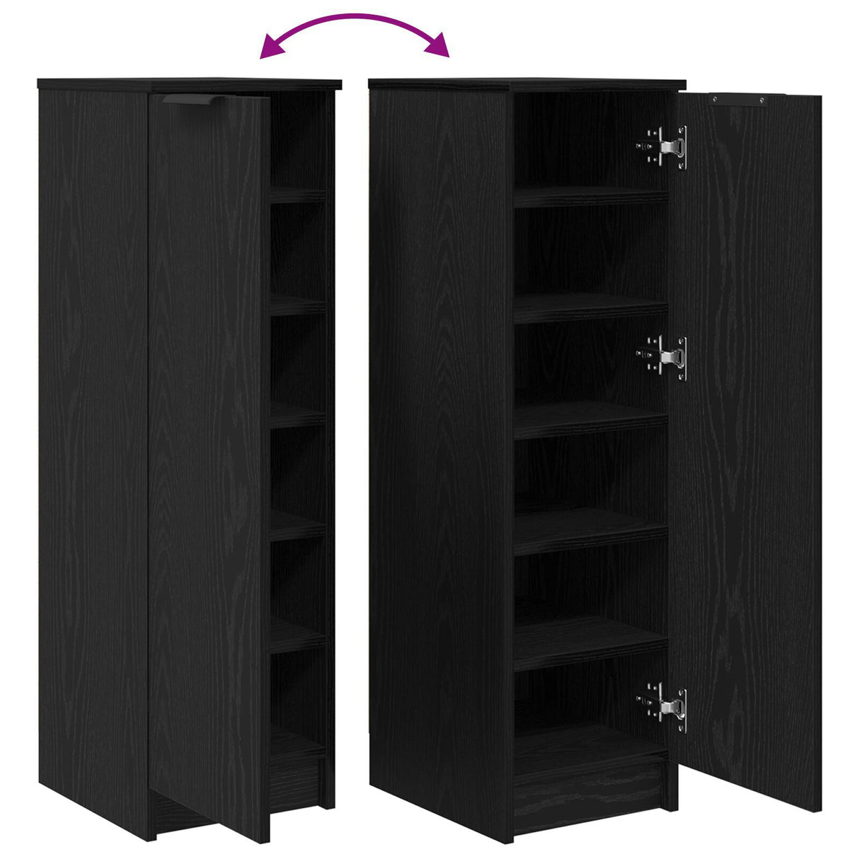 Black Oak Shoe Cabinet - 29.5 X 35 X 100.5 Cm - Made Of Engineered Wood