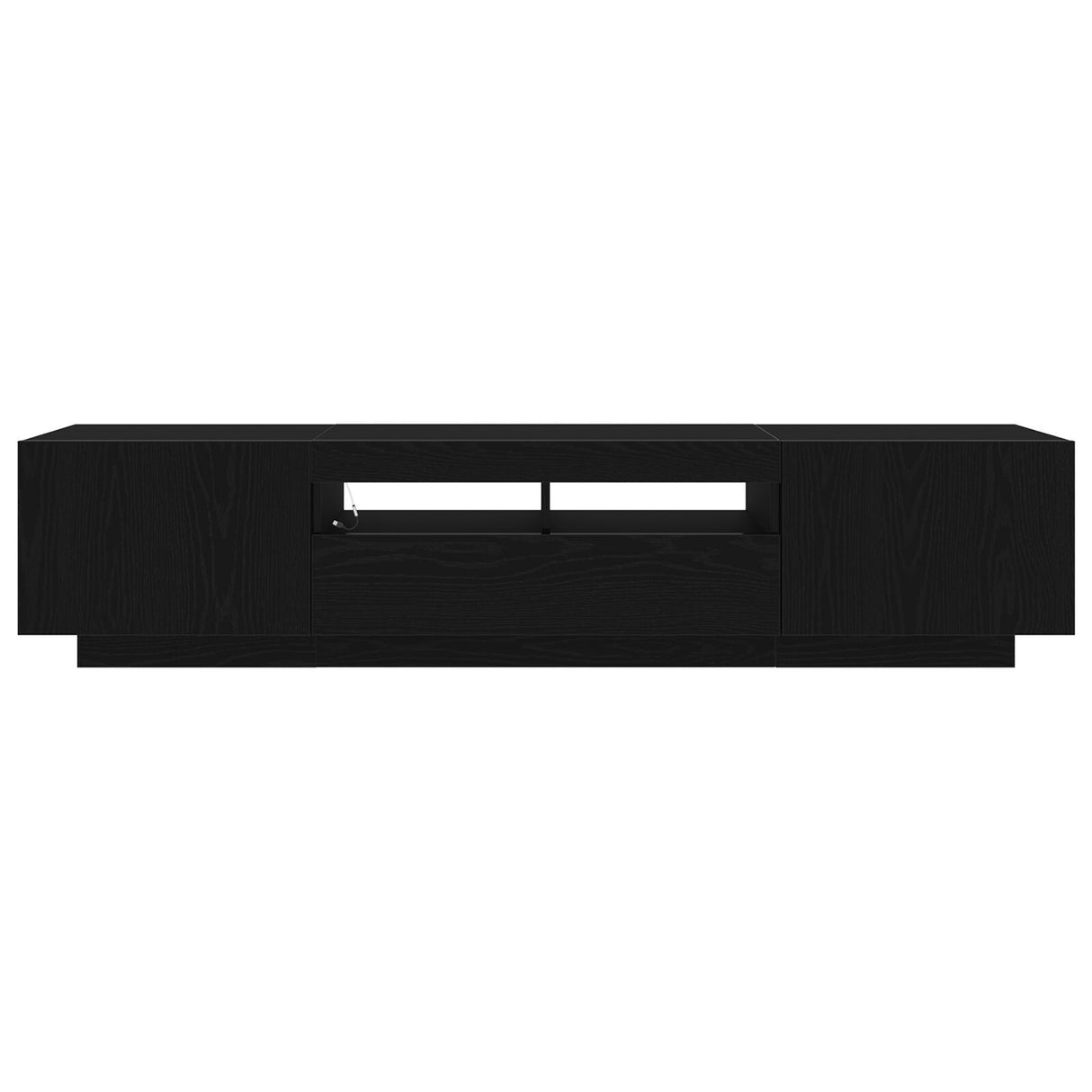 Tv Cabinet With Led Lights In Black Oak - 180X35X40 Cm, Made Of Engineered Wood