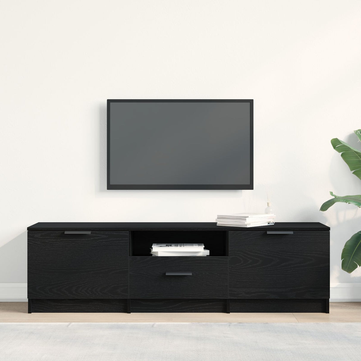 Tv Cabinet - Black Oak - 140X35X40 Cm - Made Of Engineered Wood