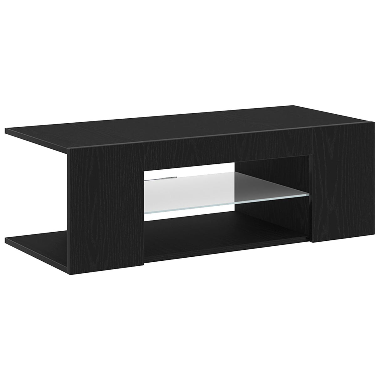 Tv Cabinet With Led Lights In Black Oak - 90 X 39 X 30 Cm - Made From Engineered Wood