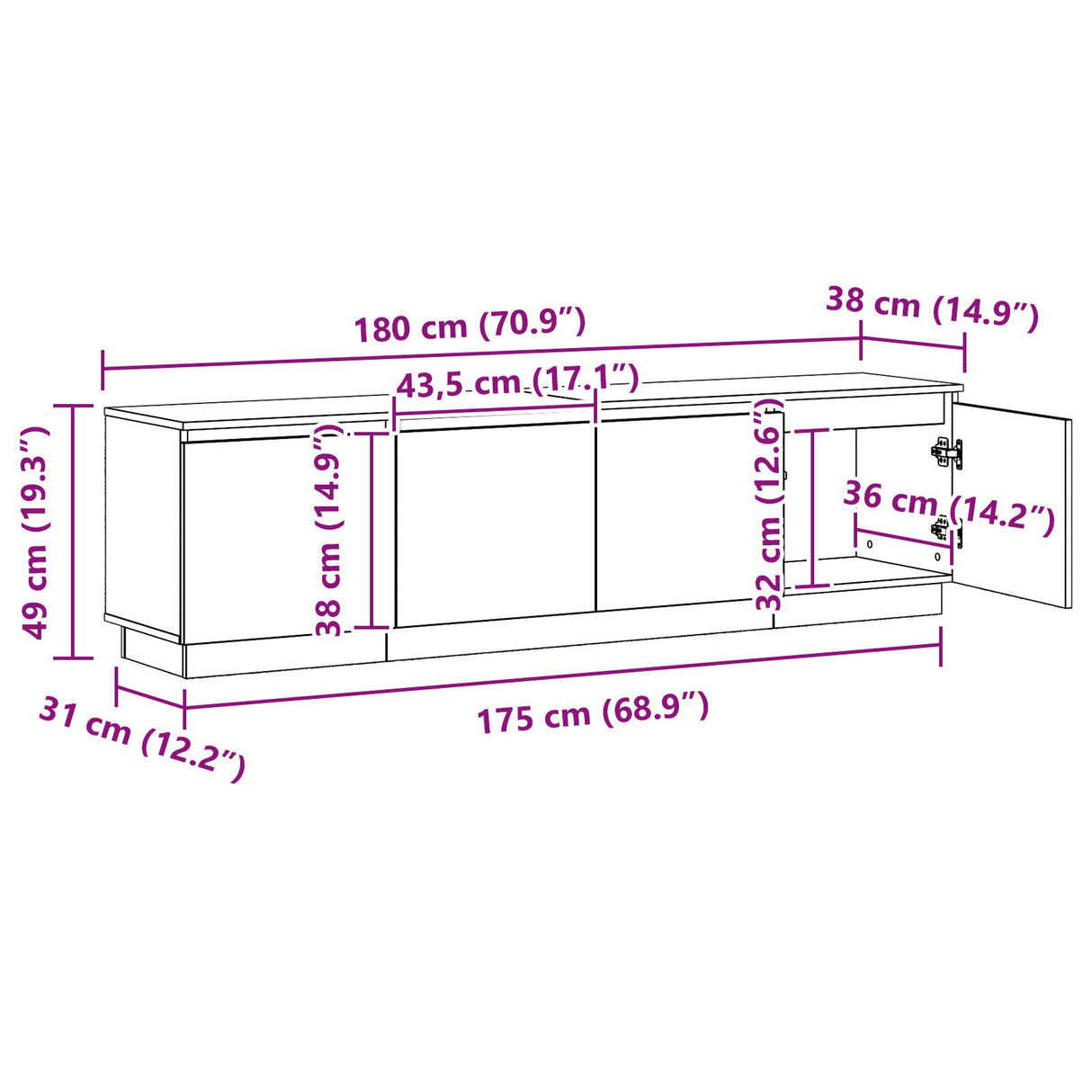 Tv Cabinet With Led 180X38X49 Cm Engineered Wood
