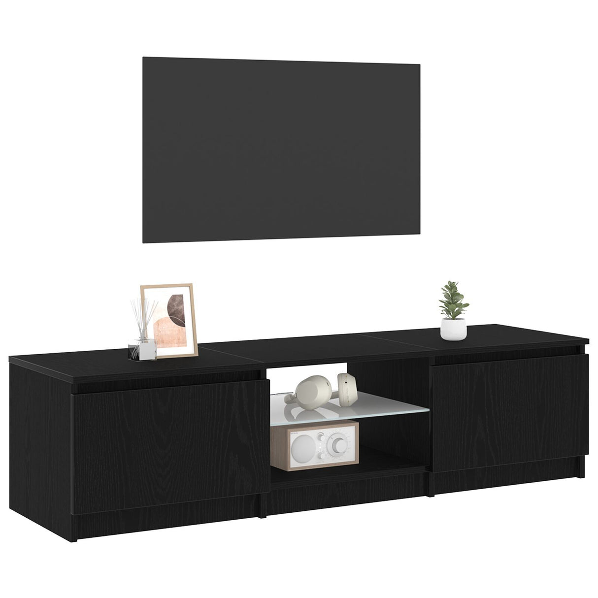 Tv Cabinet With Led Lights - Black Oak, 140X40X35.5 Cm, Made From Engineered Wood