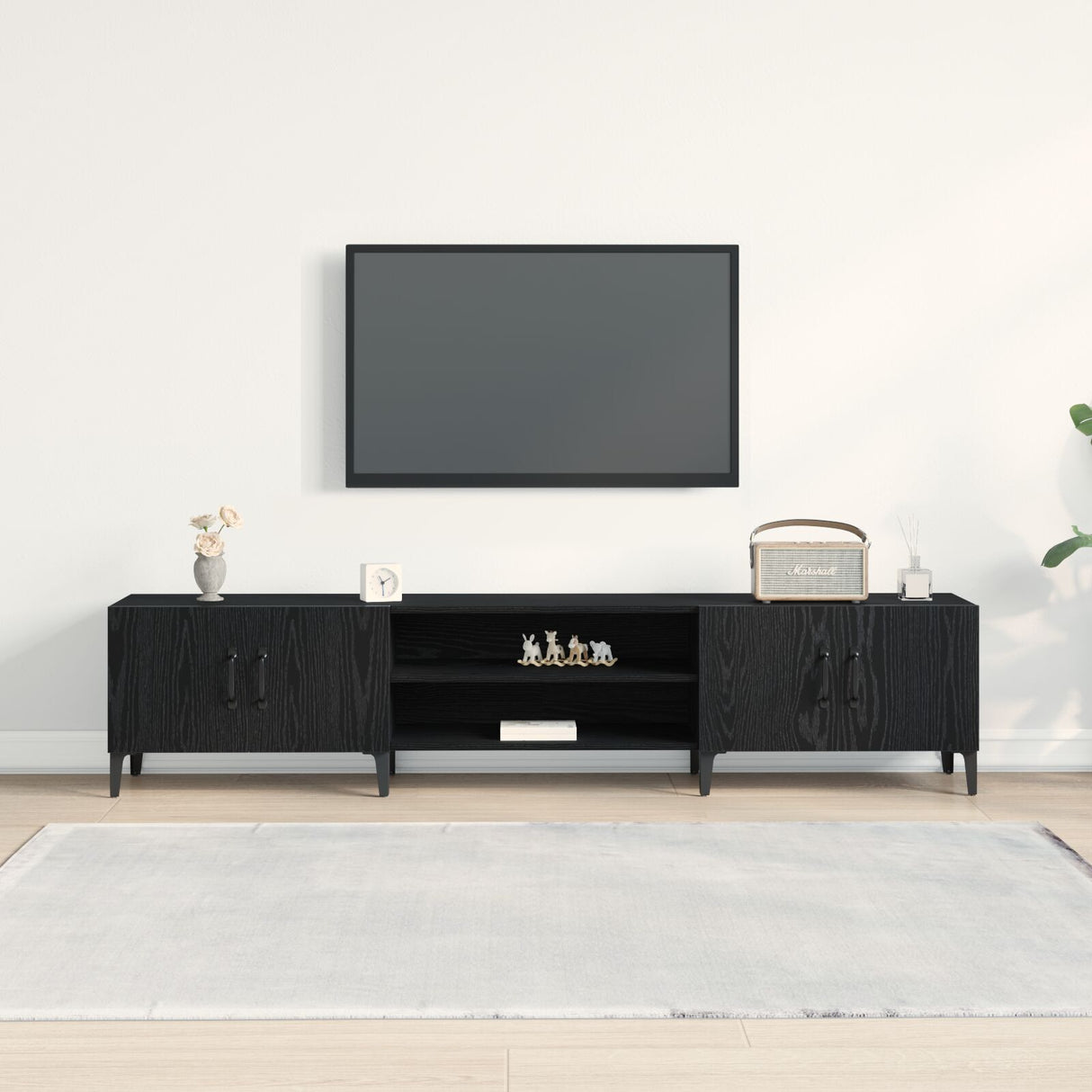 Tv Cabinet Black Oak 180X31,5X40 Cm Engineered Wood