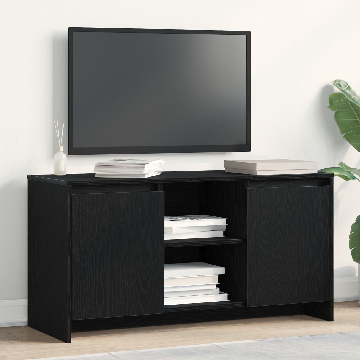 Tv Stand In Black Oak - 102 X 37.5 X 52.5 Cm, Made Of Engineered Wood