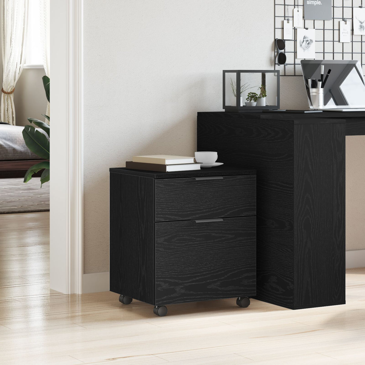 Mobile File Cabinet With Wheels Black Oak 45X38X54 Cm