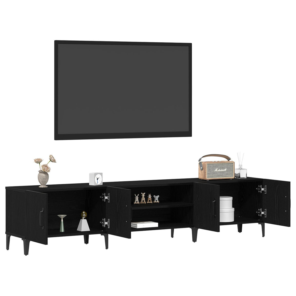 Tv Cabinet Black Oak 180X31,5X40 Cm Engineered Wood