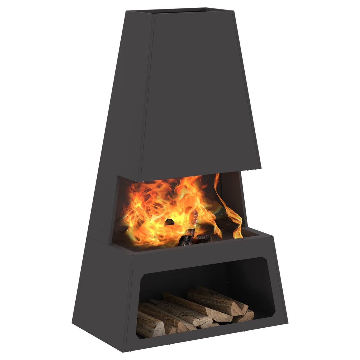 Fire Pit With Log Storage Black 60X35X100 Cm Steel