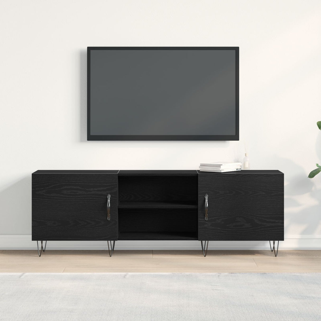 Tv Cabinet Black Oak 150X30X50 Cm Engineered Wood