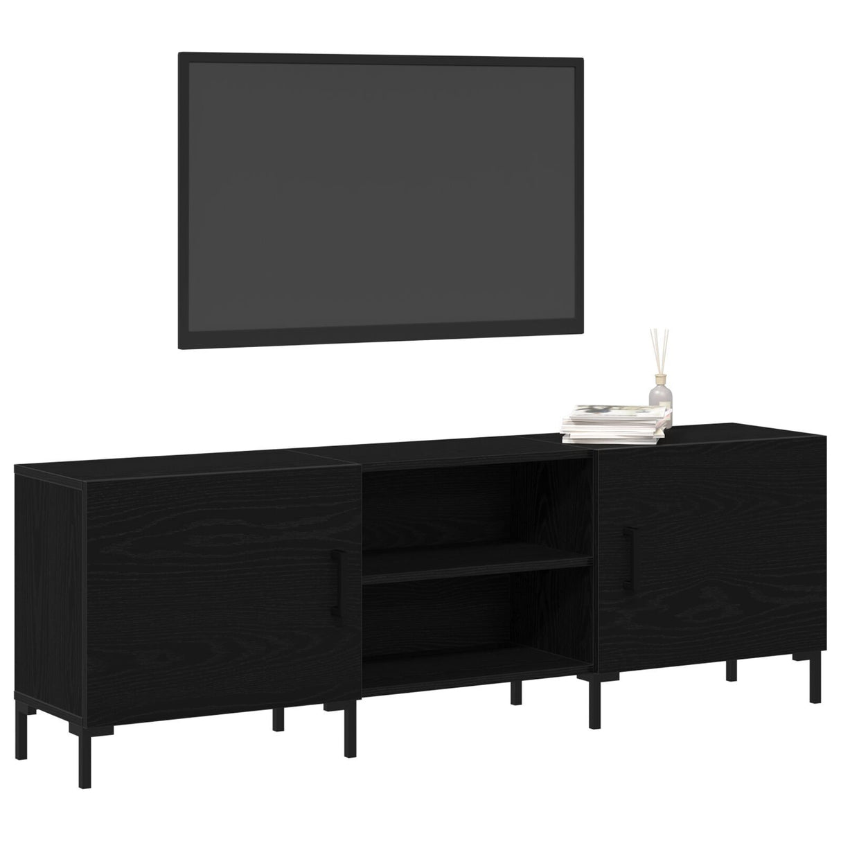 Tv Cabinet Black Oak 150X30X50 Cm Engineered Wood