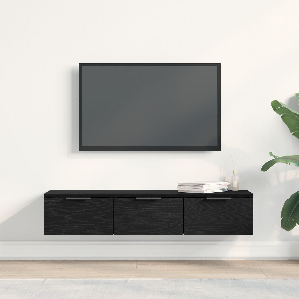 Black Oak Wall Cabinet 102X30X20 Cm Made Of Engineered Wood