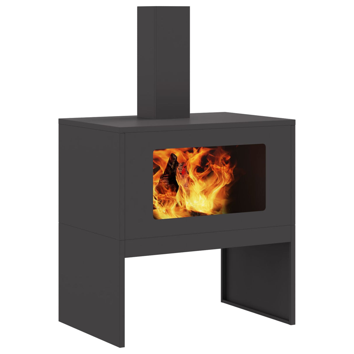 Fire Pit With Chimney Black Steel