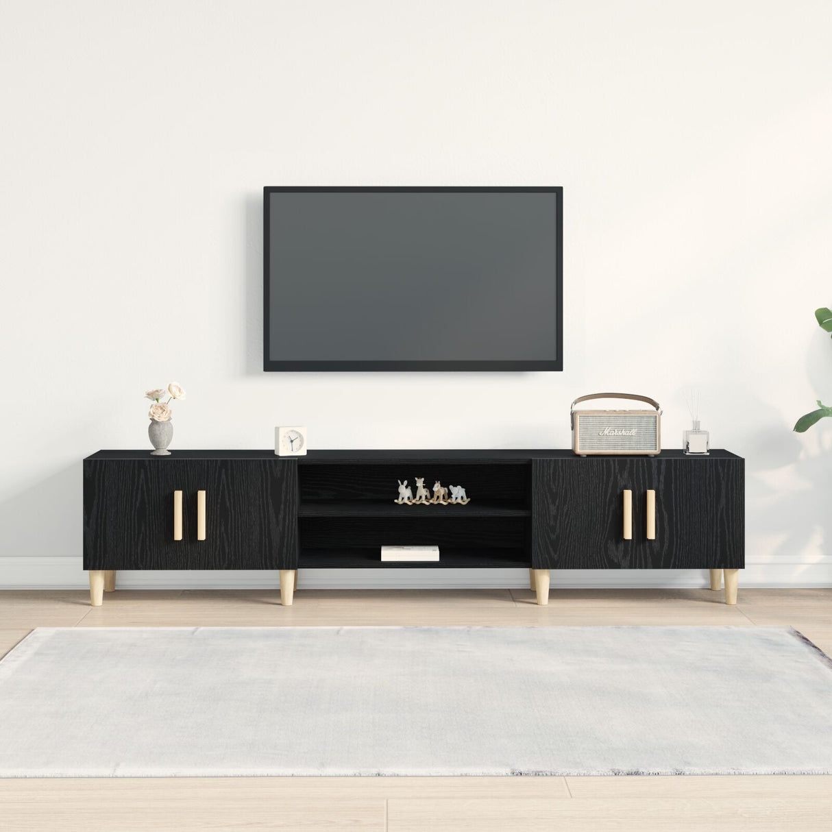 Tv Cabinet Black Oak 180X31,5X40 Cm Engineered Wood