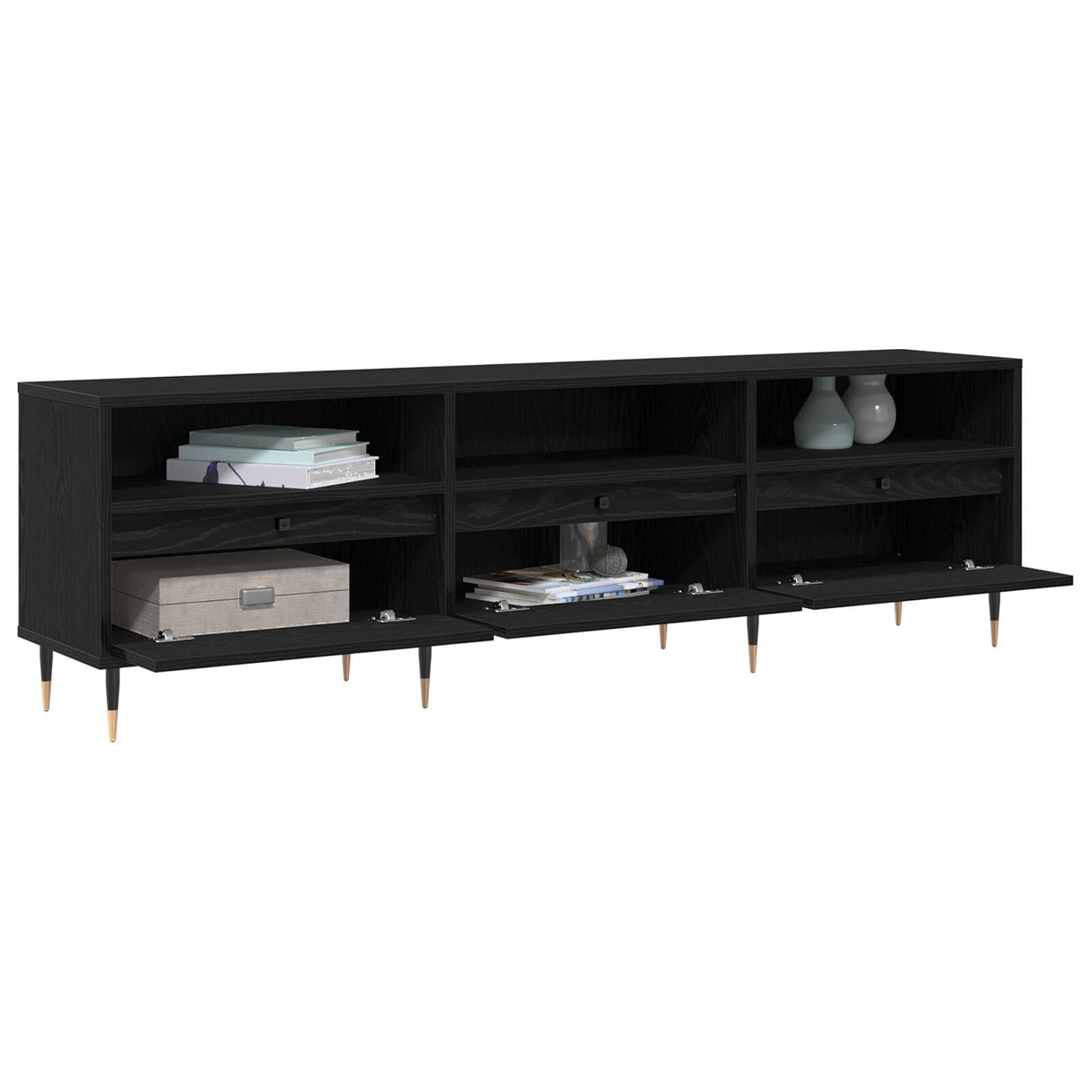 Tv Cabinet Black Oak 150X30X44.5 Cm Engineered Wood