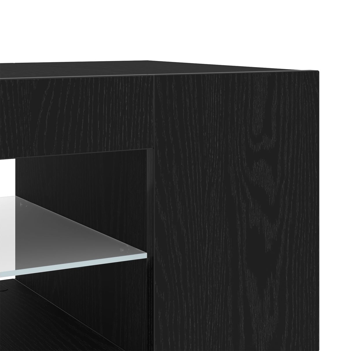 Tv Cabinet With Led Lights In Black Oak - 90 X 39 X 30 Cm - Made From Engineered Wood