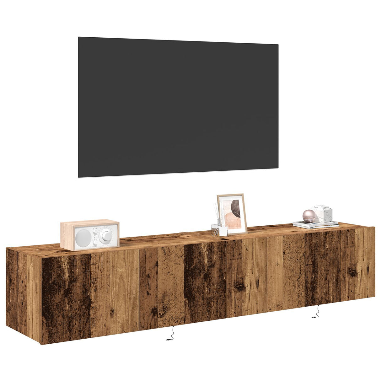 Tv Wall Cabinets With Led Lights 2 Pcs Old Wood 80X35X31 Cm