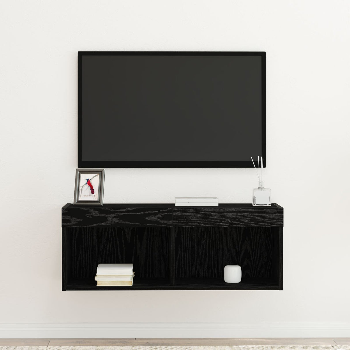 Tv Wall Cabinet With Led Lights Black Oak 80X30X30 Cm