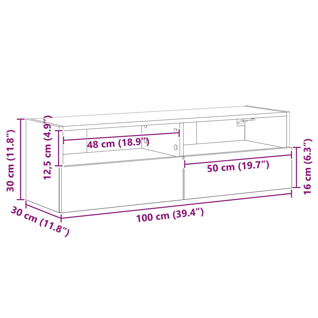 Tv Wall Cabinets 2 Pcs Black Oak 100X30X30 Cm Engineered Wood