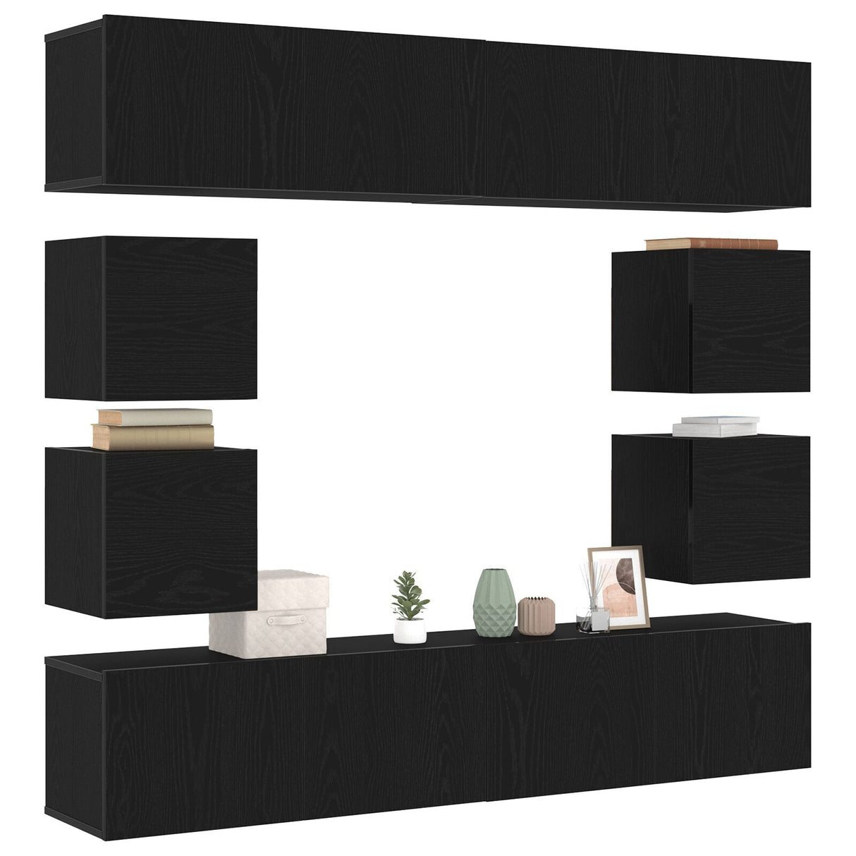 6 Piece Tv Cabinet Set Wall-Mounted Engineered Wood,  Tv Stand 80X30X30 Cm Made Of Engineered Wood,  Wall Mounted Tv Cabinets 2 Pcs 30.5X30X30 Cm